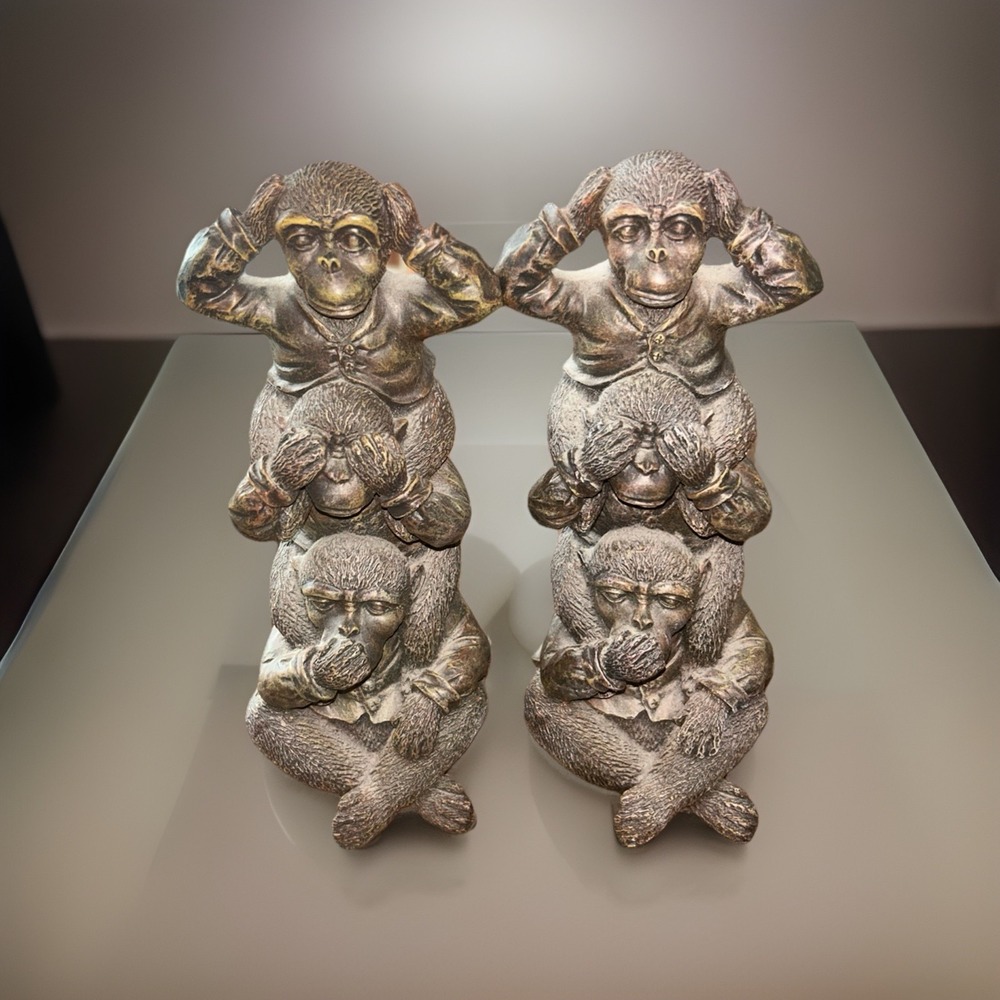 2 Statues Of Monkeys Speak No Evil See No Evil Hear No Evil Bookend Decor Heavy